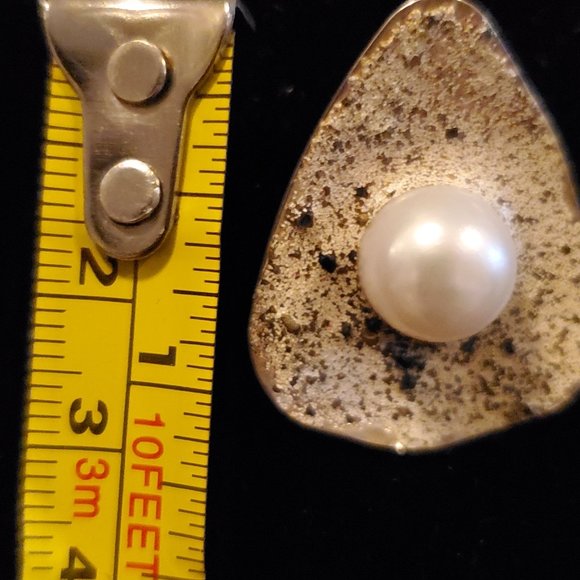 Sterling Silver and Pearl Modernist Earrings - Picture 9 of 10
